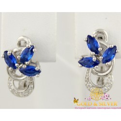 Серебряные серьги 925 проба. Женские серьги Ната с синим камнем. 2385/9р